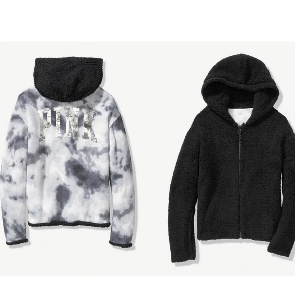 RARE PINK Victoria's secret black and white sequin reversible zip up - Picture 3 of 16